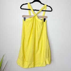 BCBGMaxazria Lime Yellow Strappy Mini Shift Dress‎ Size Small Sundress Pockets